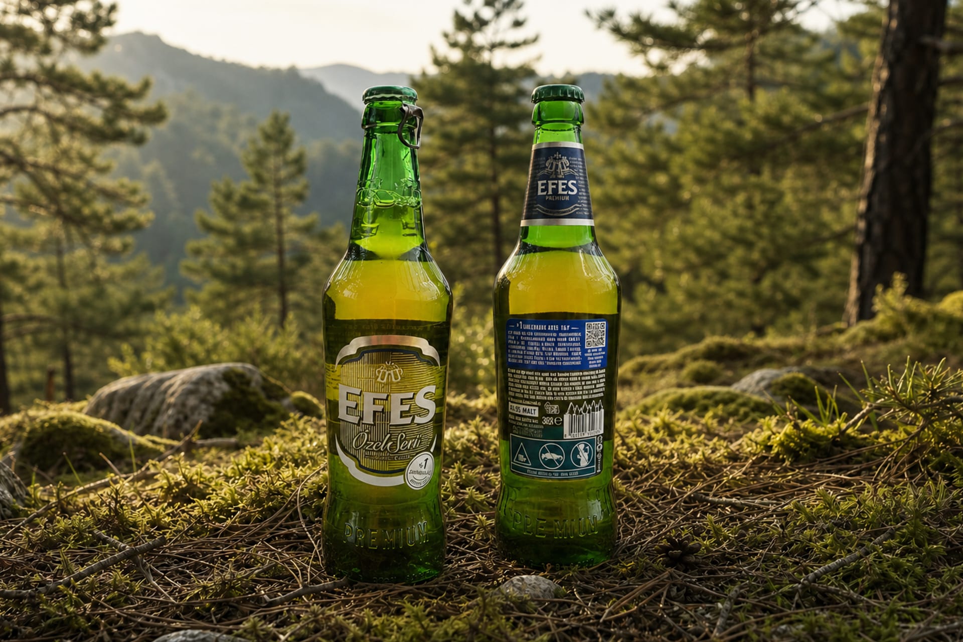 Orman ortamında sergilenen Efes şişeleri